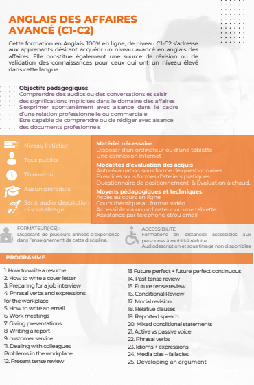Formation anglais des affaires